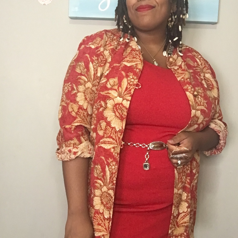 Sold! Dana Bachman Vintage. Oriental Red&Tan Blouse